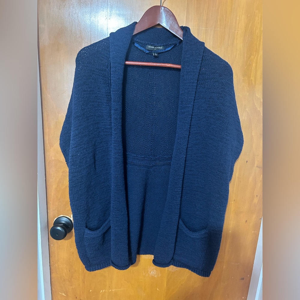 Banana Republic Navy Open Front Cardigan Medium Cotton Blend Sweater